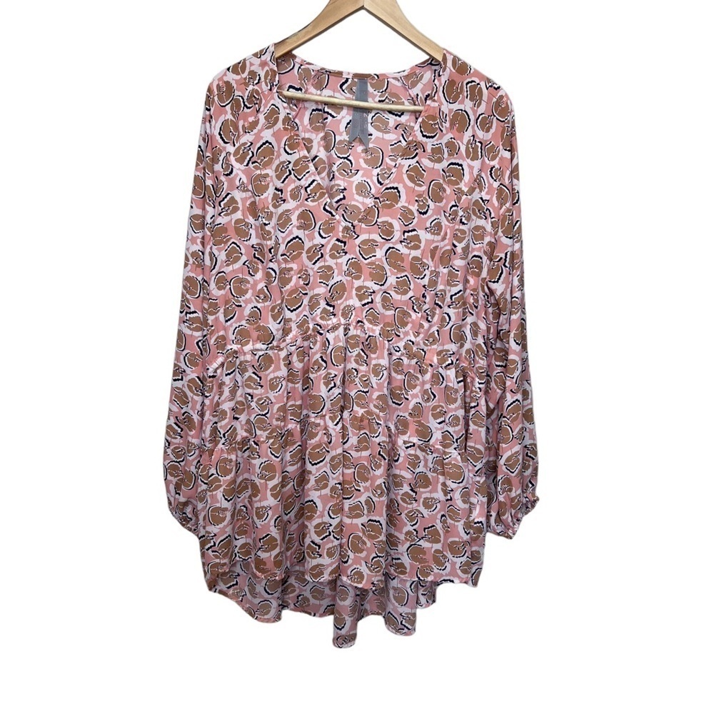 Melissa McCarthy Geometric Peach Tan Tunic Blouse Size 2X